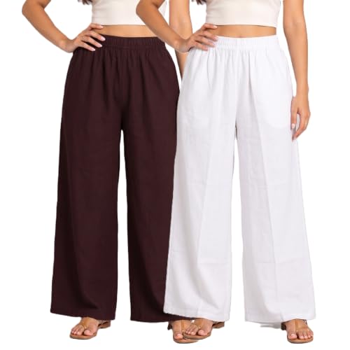 Image of Plaazo Women's Cotton Palazzo | Wide Leg Palazzo for Women | Soft Breathable High Waist Bottom Wear | Comfortable Casual, Office, Travel for Women