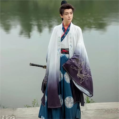 Men's Wei Jin Style Daily Cross-Collar Printed Hanbok Suit - Traditional Korean Attire for Special Occasions(XXL)2