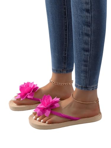 OYOANGLE Women's Applique Decor Open Toe Flip Flop Sandals Casual Outdoor Flat Slippers2