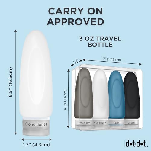 Image of Dot&Dot Leak Proof Travel Bottles - Tubes for Liquid TSA Approved 3oz Silicone Toiletries Travel Shampoo & Conditioner Containers with Labels