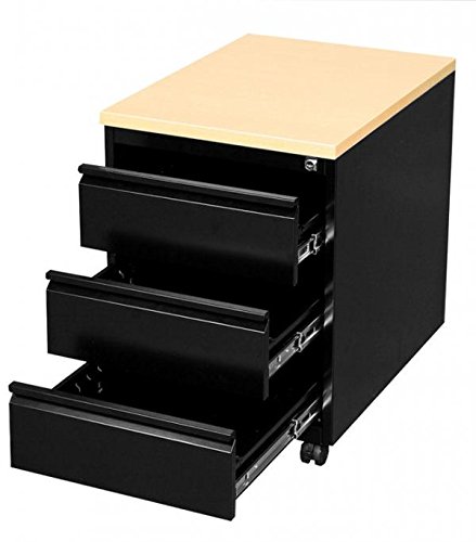 Lüllmann Büro Rollcontainer Schwarz/Ahorn Dekor 505302 3 Schubladen
