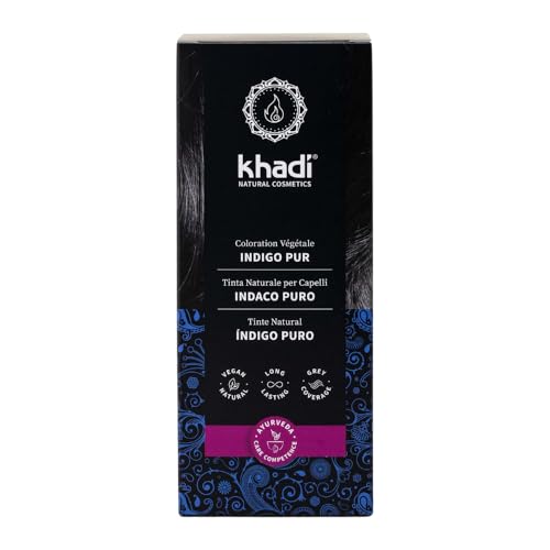 khadi INDIGO PURO Tinte vegetal para el cabello - Da a tu cabello un misterioso y profundo color azul negro - 100% vegetal y natural - 100 g