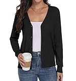Yincro Womens Cardigan Lightweight Button Down Long Sleeve Knit V-Neck Soft Basic Cardigans Sweater (Black, L)