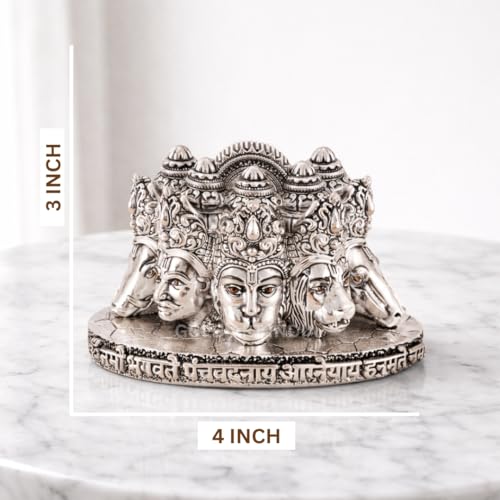 Image of Gold Art India Panchmukhi Hanuman Idol Silver Antique Finish Bust Design Decorative Murti for Home Temple, Car Dashboard, Office & Vastu Decor