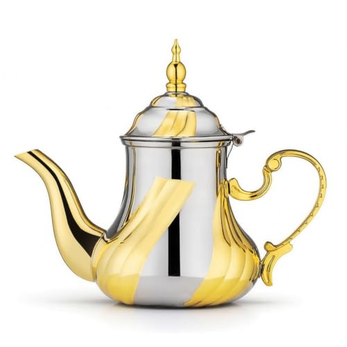 KiBcsLic Cafetera Árabe Resistente Cafetera Acero Inoxidable Tetera para Anfitrionas, Dorado Y Plateado, 1.2 Litros