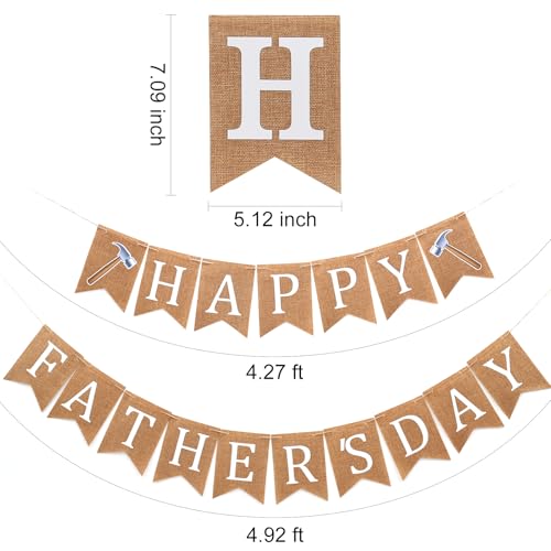 Image of Happy Father's Day Decorations Banner Burlap - Vintage-Style Father's Day Decor Hanging Signs Banner for Home Office Walls Fireplaces Background Photography