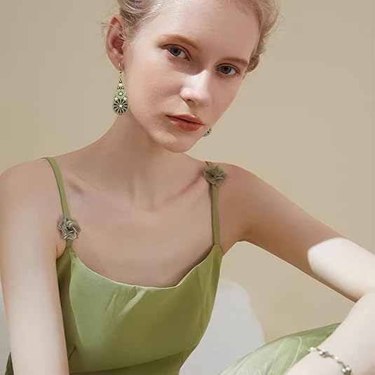 Handmade Bohemian Tribal Retro Copper Crystal Teardrop Dangle Drop Earrings National Style Geometry Colorful Enamel Flower Hook Earrings for Women - Image 5