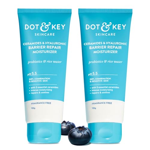 Dot & Key Barrier Repair Moisturizer For Normal, Dry, Combination & Sensitive Skin | 120 Hrs Moisturization, With 5 Ceramides & Hyaluronic | Repairs Damaged Skin Barrier, Non-Comedogenic |Pack of 2, 100 gms each