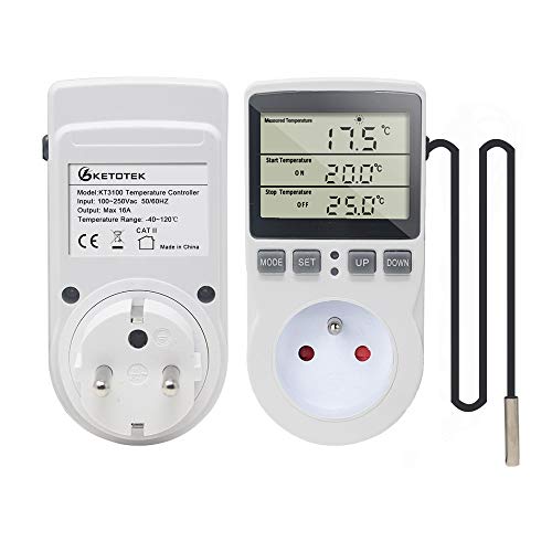 KETOTEK Prise Thermostat Regulateur de Température Numérique Chauffage Refroidissement avec Sonde, LCD Prise Contrôleur de Température Minuteur pour Aquarium Incubateur Serre - Image 6