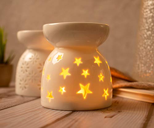 Bochee Bruleur Bougie en Céramique avec Coffret Cadeau, Brûleur Tartelette, Motif étoiles, Aromathérapie, Brûleur Huile Essentielle avec Porte-Bougie, pour Décoration Maison, Méditation, Idée Cadeau - Image 4