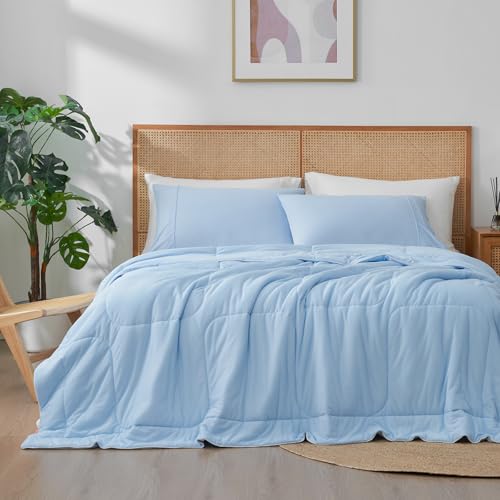 Image of Cooling Comforter Blanket for Hot Sleepers, Queen Size, Heather Ice Blue | All-season Bedding, Reversible Cool-to-touch Fabric, Q-Max > 0.45, Lightweight, Breathable, Machine Washable