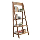 Lavish Home 4-Tier Ladder Bookshelf - Freestanding Bookcase with Bar Back Frame - Shelves for Living Room, Kitchen, Bedroom, and Office (Walnut)