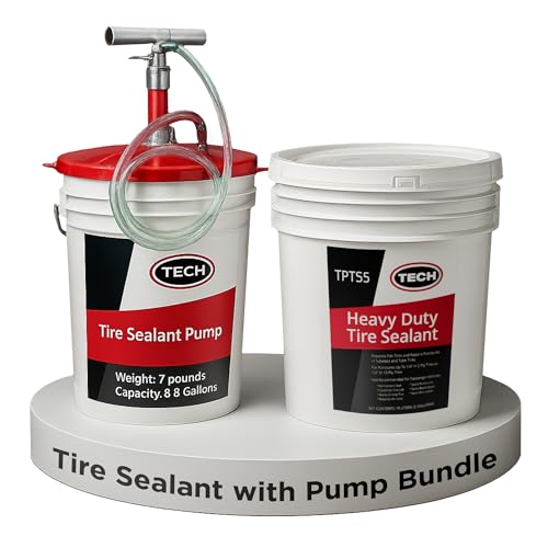 Tech Tire 5 Gallon Sealant & Pump Kit – Heavy Duty Tire Repair Solution for Tube & Tubeless Tires, Includes Pump, Vinyl Hose, Adjustable Collar & Return Valve – Ideal for All Type of Applications.