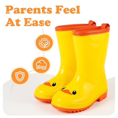 Waterproof Toddler Rain Boots with Protective Cuff & Non-Slip Sole, Yellow Duck Kids Rain Boots, Ideal for Garden, Puddle, and Outdoor Play3