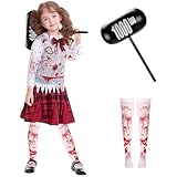 Joyesplay Disfraz de Halloween para niña zombi, disfraz de animadora con martillo de meteoritos, juego de rol, disfraz de vampiro terror para niños de 5 a 12 años (L)