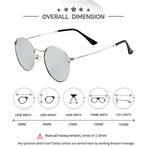 Image of Kursan Small Round Metal Polarized Sunglasses for Men Women Mirrored Lens Classic Circle Sun Glasses