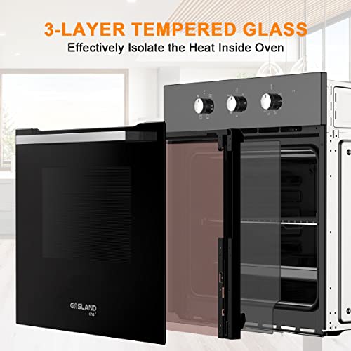 24'' Single Wall Oven, Gasland Chef Es606Mb 24 Inch Built-In Electric Ovens, 240V 2000W 2.3Cu.ft 6 Cooking Functions Of Grill Conventional Timer Etc. Mechanical Knobs Control, Black Glass #TOP5