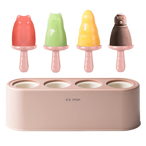 Image of WYOK Popsicle Molds 4-Cavity Silicone Ice Pop Mold (Pink, Ice World Pops) | Easy-Release Ice Cream Maker, Mini Popsicle, 4 Sticks, Homemade Yogurt Pop, Food-grade Silicone, BPA-free, Easy-Clean