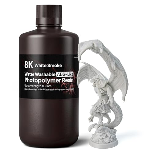 Image of ELEGOO 8K Water Washable ABS-Like Resin, 3D Printer Resin with High Toughness, Low Viscosity and High Precision, 405nm Rapid UV-Curing Photopolymer Resin, White Smoke 1kg