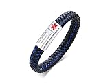 Leather Medical Alert ID Bracelets- This medical SOS awareness bangle bracelets features genuine leather and a polished quality stainless steel magnet closure,easy to take on and off. A red (AESCULAPIAN SNAKE & STAFF ) medical cross symbol on the cla...