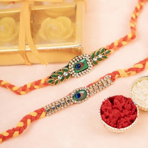 Image of Traditional Handmade Beaded Rakhi For Raksha Bandhan| Hand Bracelet For Brother| Wrist Band For Bhaiya & Bhabhi | Trendy Combination Designs Protective Thread Combo-Set Of 2