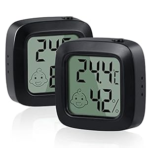 Vinabo 2 stuks mini-thermometer, digitale hygrometer, hoge precisie, hygrometer, binnenthermometer, met schakelaar, transformeerbaar ℃/℉, voor woonkamer, magazijn, babykamer, kledingkast (zwart)