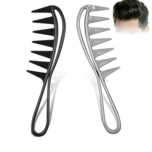 Lot de 2 peignes à boucles, larges peignes à dents grossiers, peignes de coiffure, peigne à boucles, large et antistatique, peigne de coiffure, brosse pour salon (noir et gris) Cover
