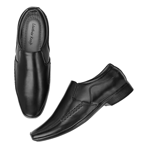 Image of Leatherkraft Formal Slip-On Shoes with Textured Detail