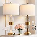 QiMH Table Lamp for Living Room with USB A+C Ports, Gold Bedside Lamps for Bedrooms Set of 2 with Touch Control, Modern Nightstand Lamp White Lamp Shade Home Office Decor (2700K LED Bulb Included)