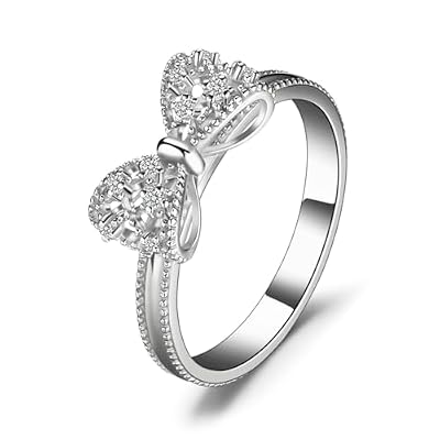 JewelryPalace 14K White Gold Plated Rings for Women, Cubic Zirconia Promise Rings for Her, Stackable Wedding Bands Rings for Women Bow Butterfly Love Knot Stacking Ring 8.5