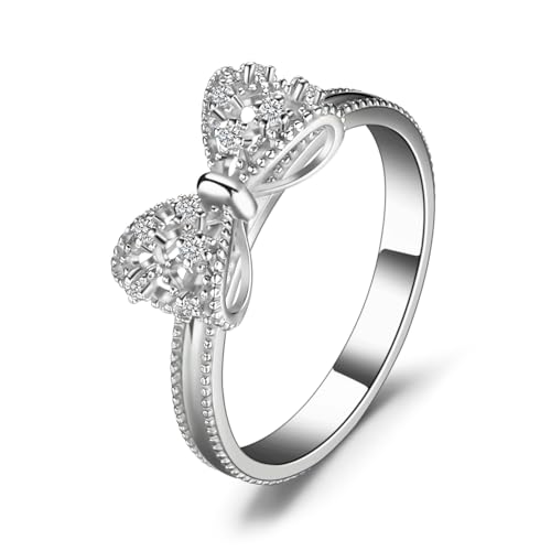 Image of JewelryPalace 14k White Yellow Rose Gold Plated 925 Sterling Silver Rings for Women, Cubic Zirconia Promise Rings for Her, Stackable Wedding Bands Rings for Women Infinity Forever Love Knot Ring