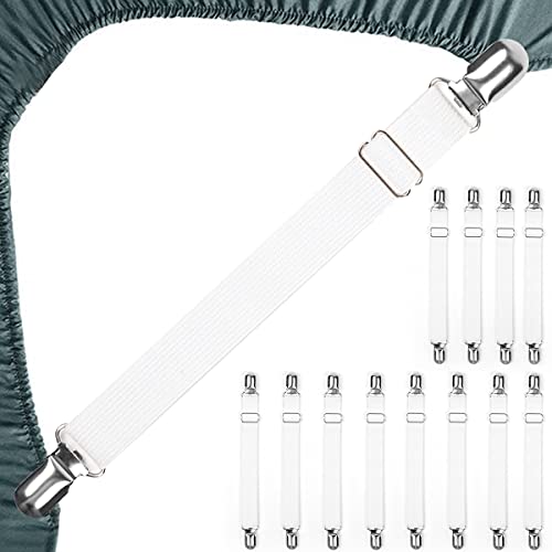 Leben Verstellbare Bettlakenspanner mit Metallclips, 12Pcs Elastische Lakenspanner für Bettlaken, Matratze, Bügelbrett und Sofa (12 Pcs-Weiß) - Image 3