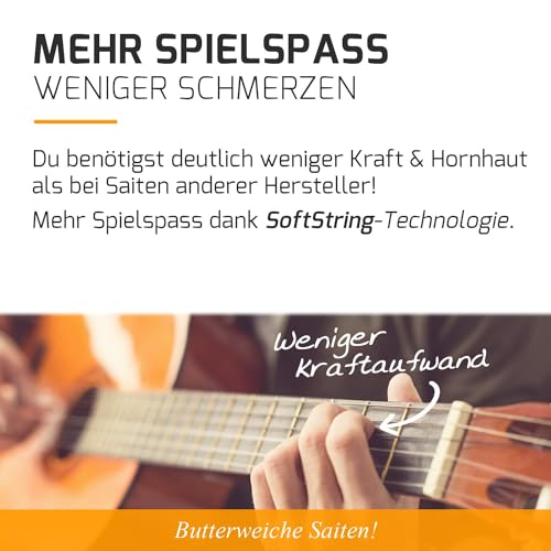 MORIATY® Gitarrensaiten Konzertgitarre, Saiten für klassische Gitarre aus Nylon und Silber, Akustikgitarre (7 Saiten-Set) | INKLUSIVE: 4 Plektren + Extra hohe E-Saite