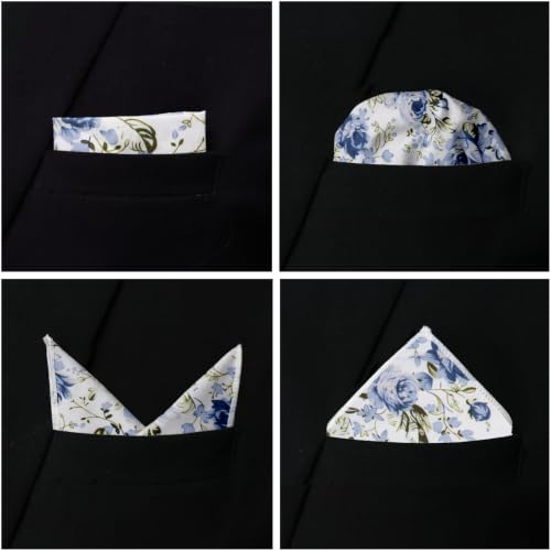 Image of Floral Pocket Squares for Men with Holder Printed Flower Mens Handkerchief Cotton Suit Pocket Hanky for Wedding