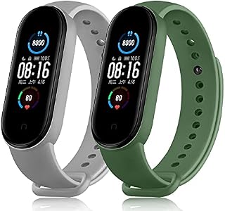 Oumi Compatible with Xiaomi Mi Band 5 Strap/Xiaomi Mi Band 6 Strap/Amazfit Band 5 Strap, 2 Pack Soft Silicone Strap Wristband WatchBand Accessories for Xiaomi Mi Band 5/Mi Band 6