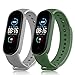 AK Bracelets Compatible avec Xiaomi Mi Band 5/Xiaomi Mi Band 6 / Amazfit Band 5, Pack 2 Bracelets de Remplacement en Silicone Réglable pour Xiaomi Mi Band 5(Ne s'applique Pas au Mi 3/4) (Gris/Vert)