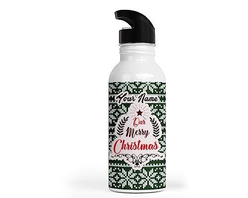 Bleu Reign 18Oz Insulated Personalized Water Bottle Kids Teens Teams Custom Name Green And White Our Merry Christmas Stainless Steel With Straw #TOP21
