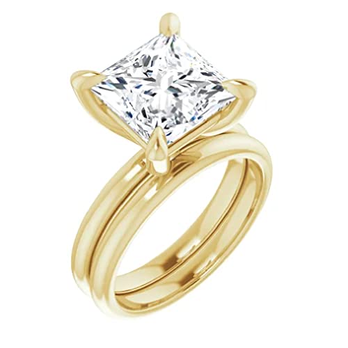 Handmade 925 Silver, 10K/14K/18K Solid Gold Engagement Ring Set, 4 Carats Princess Cut Moissanite Diamond Wedding Ring Set Solitaire Bridal Ring For Women Her, Anniversary Propose Gifts (925 Silver (Yellow Gold Plated)) #TOP3