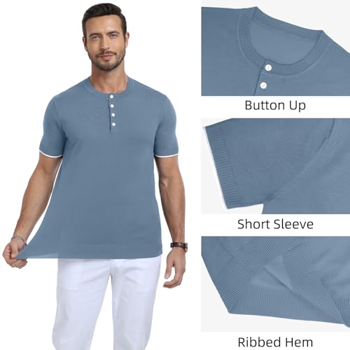 YTD Men's Short Sleeve Henley T-Shirts Casual Knit Shirt Summer Fashion Lightweight Henley Button Tee3