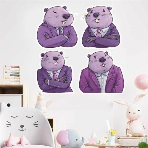 Image of Cute Cartoon Beaver Wall Sticker | Funny Animal Self Adhesive Wall Decal for Ki-ds Room, Nursery, Bedroom & Playroom Decoration
