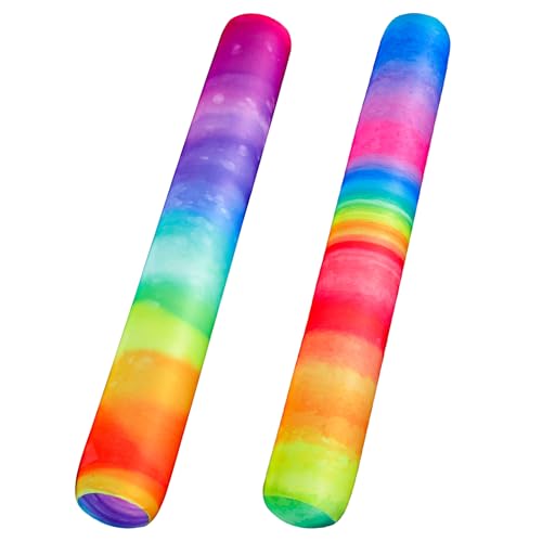 FindUWill 2 Pack Inflatable Swim Pool Noodles - Soft Fabric Covered Large Swim Noodles for Adults, Premium Buoyancy for Swimming Floating, Pool Floats Toys for Pool Accessories (Colorful)
