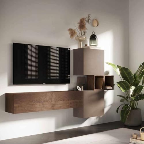 Arredocasagmb.it Parete attrezzata Composizione Sospesa Soggiorno Moderno Opaco Tortora Legno Bronzo Materico Pensile Porta tv OVER NEW 3B