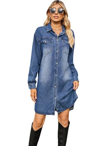 fitted lace wedding dress utcoco Denim Dress for Women 2024 Casual Vintage Long Sleeve Button Down  Distressed Jean Dress with Pockets (Small, Dark Blue) at Amazon Women's  Clothing store