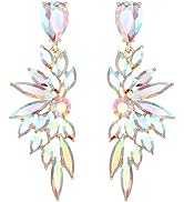 BriLove Women's Crystal Multi Leaf Wedding Necklace & Earrings Set – Sparkly Bridal Jewelry