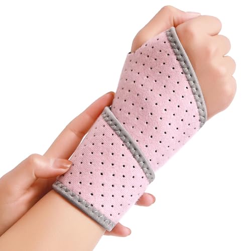 Jorun 2 Pcs Wrist Supports Pink Wrist Brace Left Right Hand Adjustable Compression - Soft Breathable Wrist Straps Support - for Pain Relief, Sports,Work Men and Women Wrist Bandage