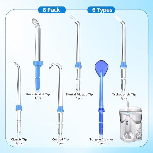 8 Pcs Replacement Tips for Waterpik Water Flosser, Replacement Heads Replacement Classic Jet Tips - 1