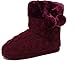 Dunlop Bottes pantoufles célèbres pour femme, doublure chaude en tricot torsadé, pompons, bordeaux, 40/41 EU