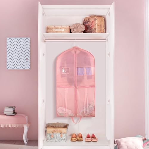 Kinder-Kleidungstasche mit 2 Taschen,Faltbare Kinder Kleidersack Kurz Kleidungs Hängeabdeckung für einfache Organisation für Tänzer,Aufführungen,Wettbewerbe,Schönheitswettbewerbe,Reisen