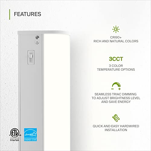 Image of ASD LED Under Cabinet Lighting, 24 inch 12W 822 LM, Dimmable Hardwired Under Cabinet Lights for Kitchen, 3000K /4000K /5000K, Under Counter Light Fixtures, ETL, White