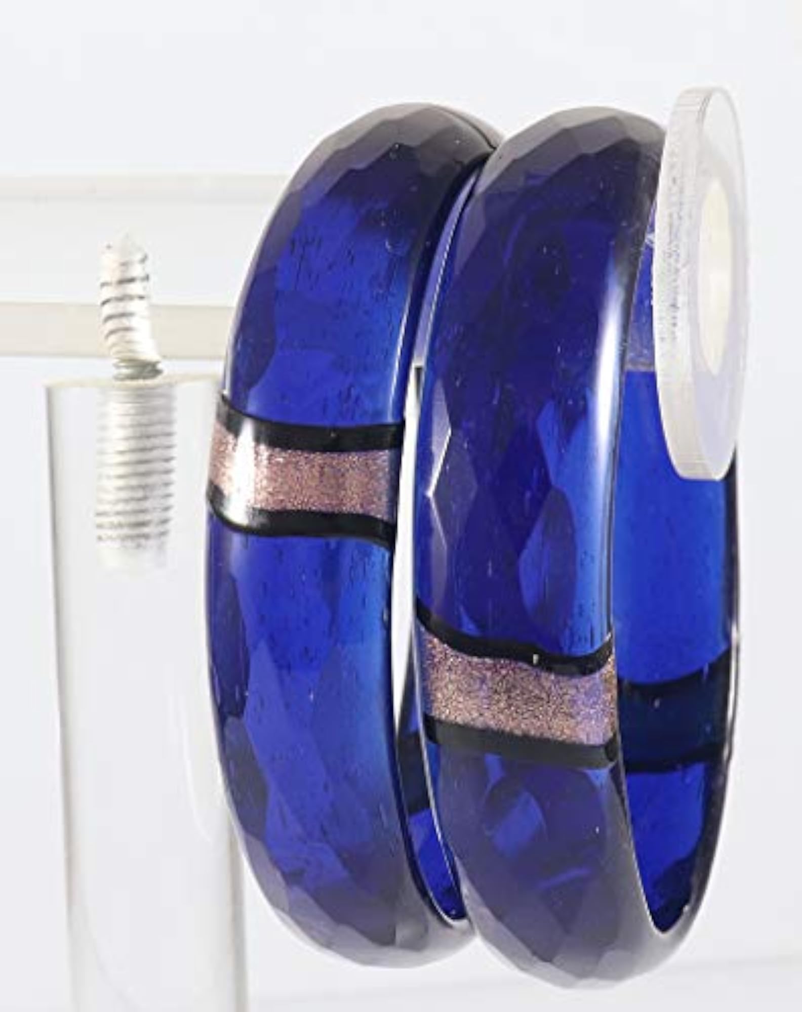 DarkBlue Diamond Pattern Jade Glass Bangles/Kada 2.4 Inches